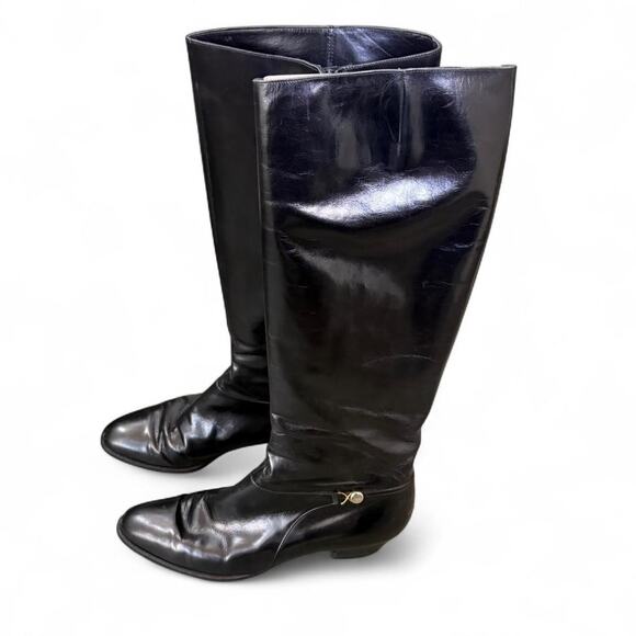 Ferragamo black leather knee high boots - Picture 4 of 8